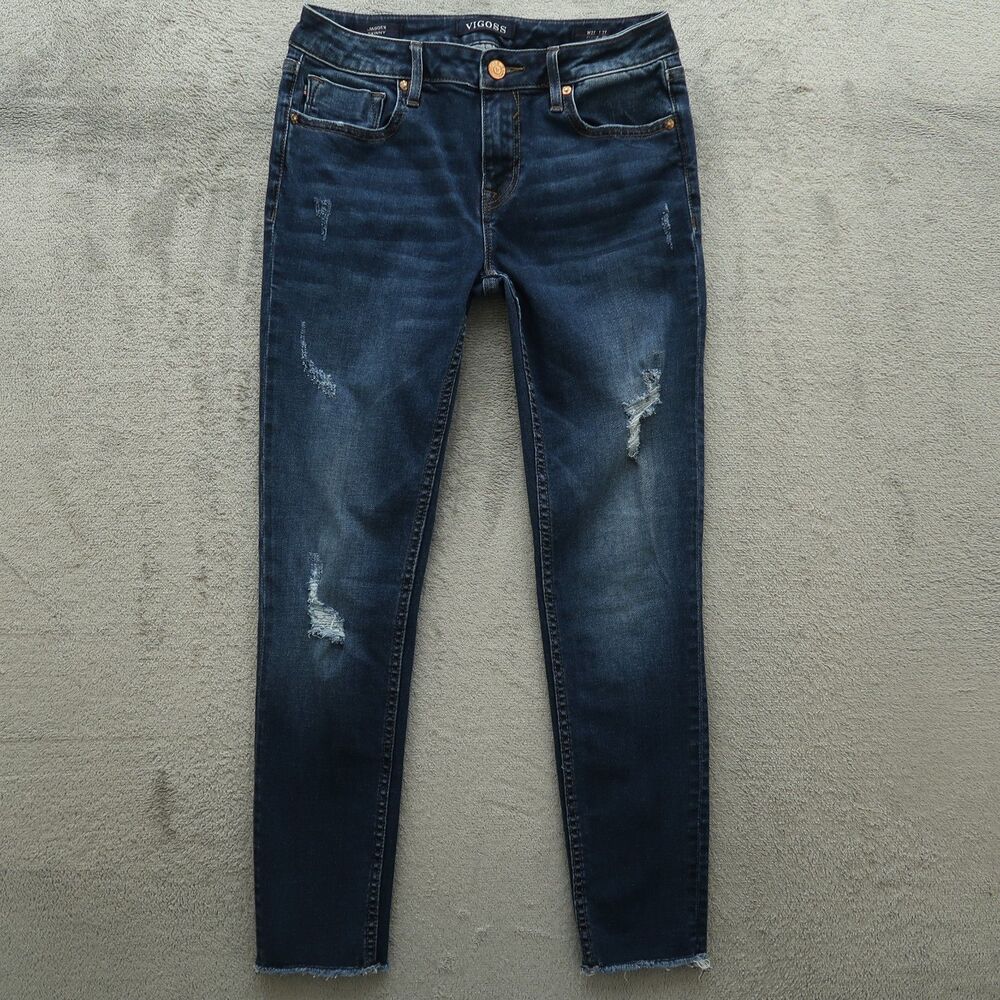 VIGOSS Jeans Womens 27 Low-Rise Classic Fit Jagger Skinny 26" Inseam Distressed